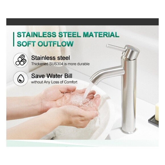 VOTON Bathroom Sink Faucet Chrome Tall Bath Faucet Single Handle One Hole - Picture 10 of 16